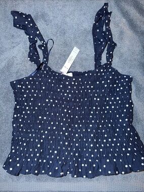 PINK Victoria's Secret Navy Polka Dot Smocked Cami